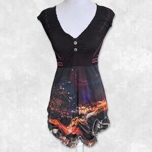 Y2K Euro Ferris Wheel Micro Mesh Bubble Hem Babydoll Dress Size S-M